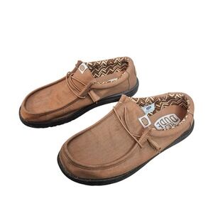 Hey Dude Wally Stretch Canvas Nut Brown Mens 12 Moc Toe Loafer Shoes 40700-2AH